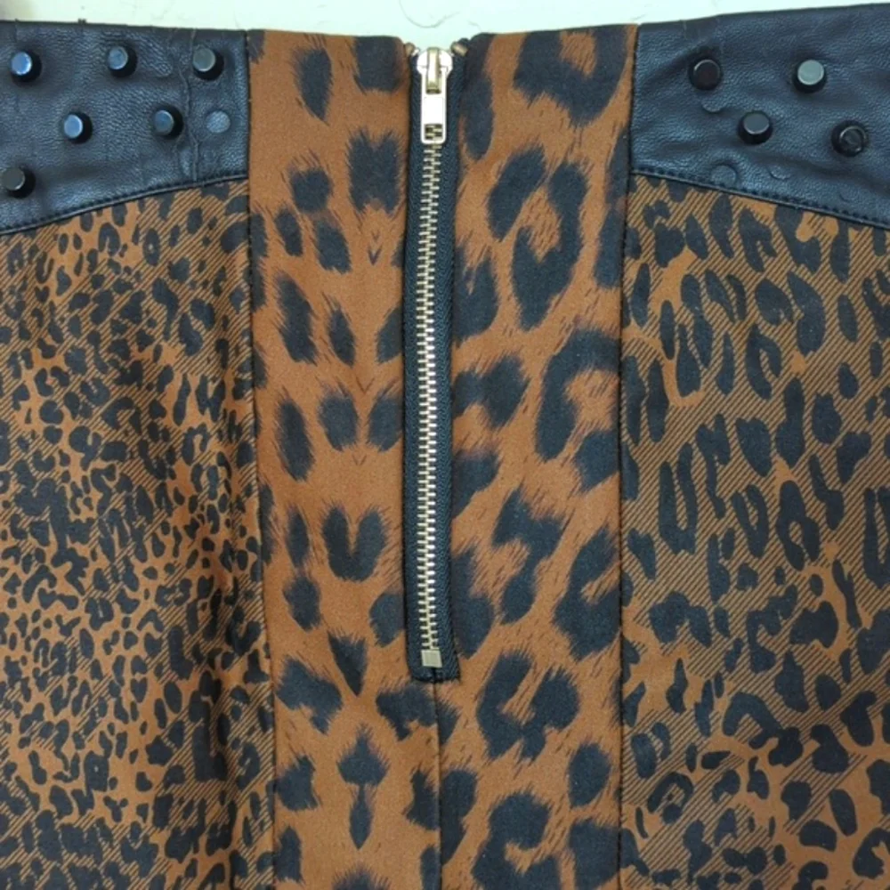 english rose Animal Print Faux Leather Metal Stud Asymmetrical Mini Skirt Small